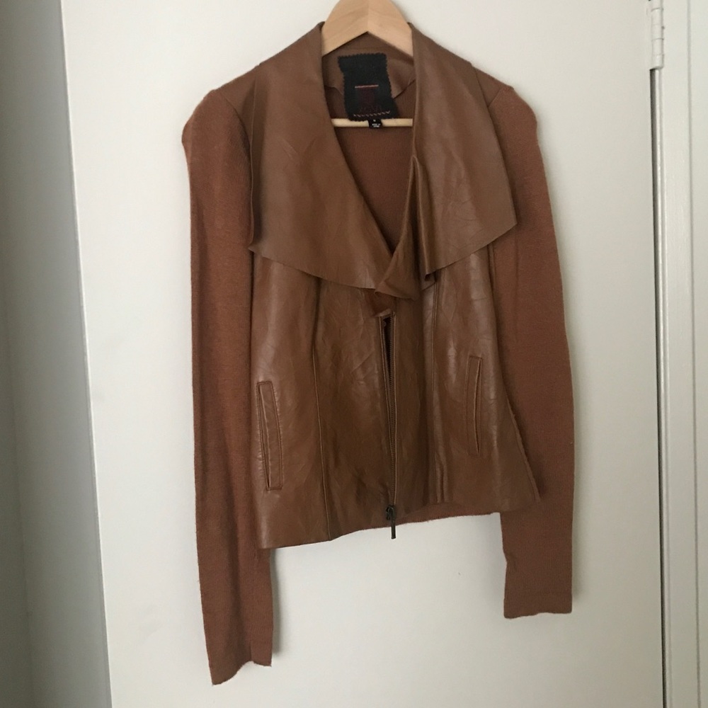 XCVI HALF LEATHER AND KNIT FABRIC BLAZER